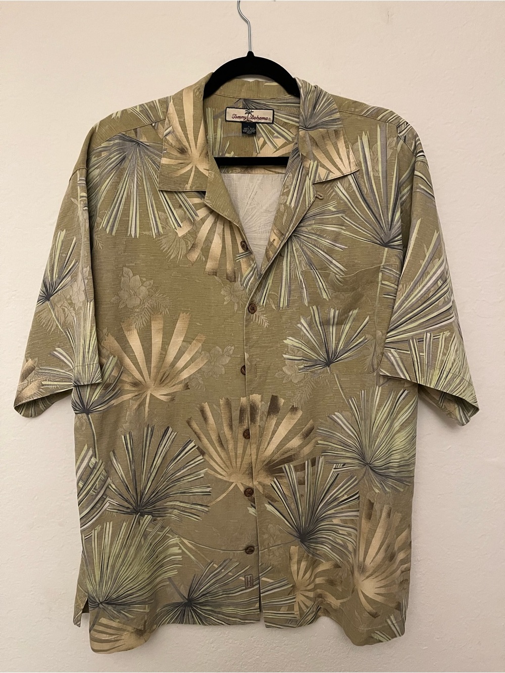 Tommy Bahama Olive and Tan Palm-Print Silk Shirt